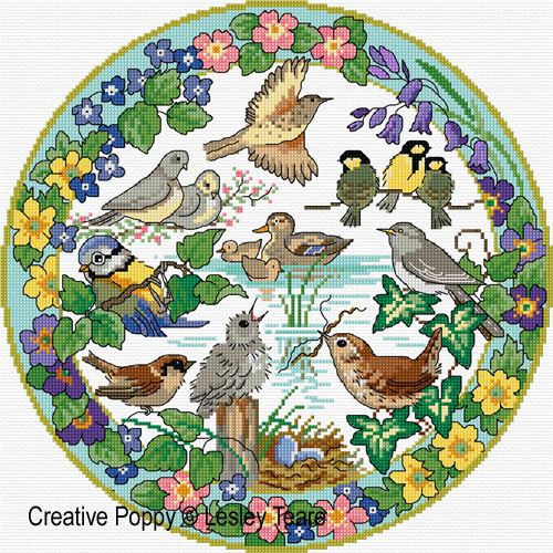 Birds in Spring cross stitch pattern by Lesley Teare