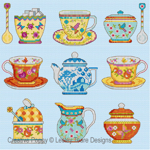 Teatime Sampler cross stitch pattern by Lesley Teare Designs