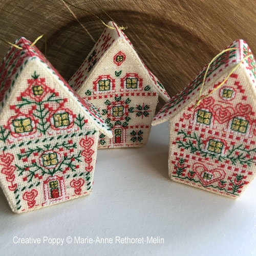 Marie-Anne Réthoret-Mélin - Tiny Christmas Houses (set of 3 hanging  ornaments) (cross stitch pattern)