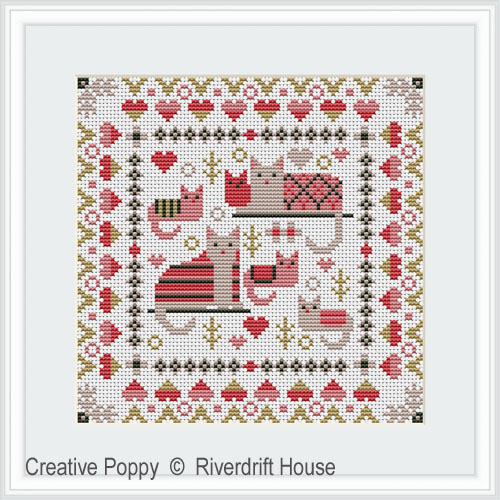 Mini Cosy Cats, cross stitch pattern, by Riverdrift House