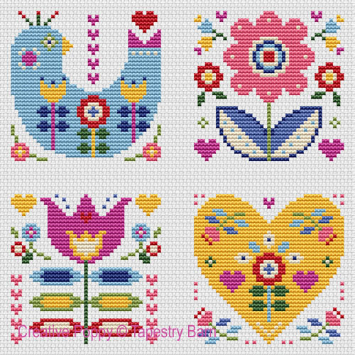 Folk Art Cards cross stitch pattern by Tapestry Barn